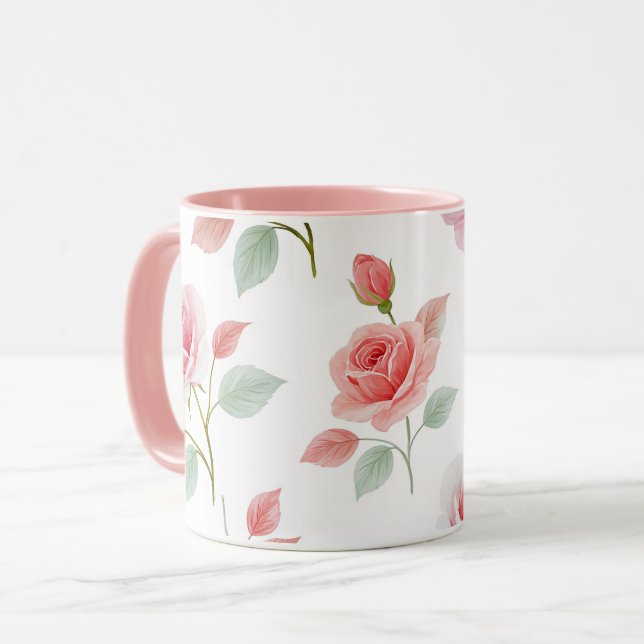 Pink Rose Pattern, soft colour, Mug (Front Left)