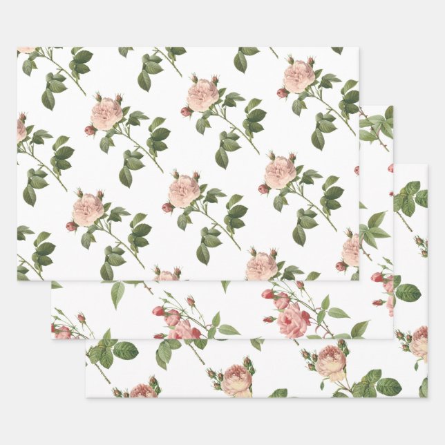Pink Rose Pattern Wrapping Paper Sheet (Set)