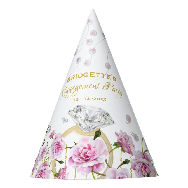  Pink Rose Pearl Engagement Party Hat (Front)