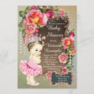 Pink Rose Pearl Tutu Princess Baby Shower Invitation