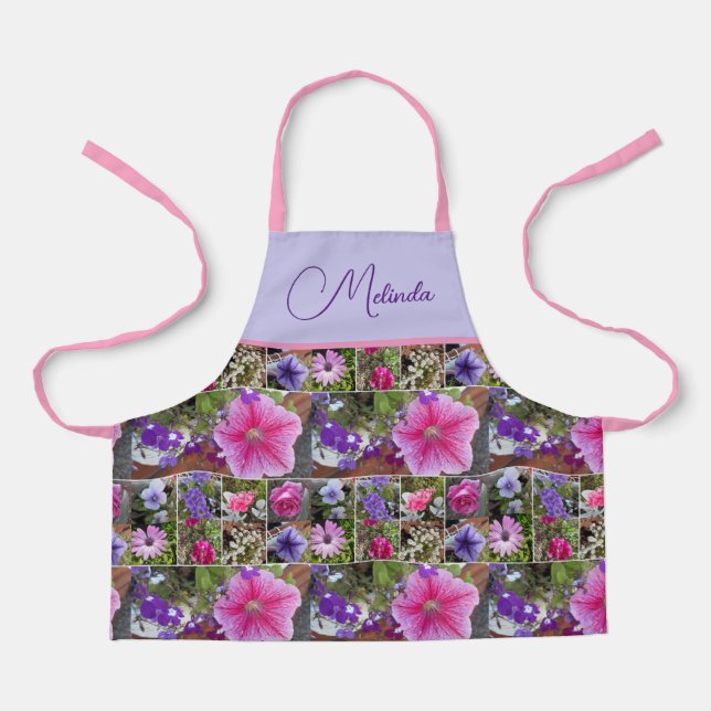 Pink Rose Penunia Daisy Flowers Floral Girls Apron (Front)