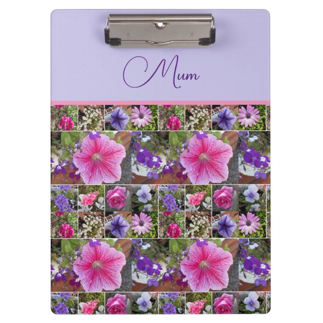 Pink Rose Penunia Daisy Flowers Floral Mothers Day Clipboard (Front)