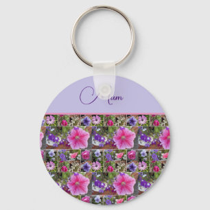 Pink Rose Penunia Daisy Flowers Floral Mothers Day Key Ring