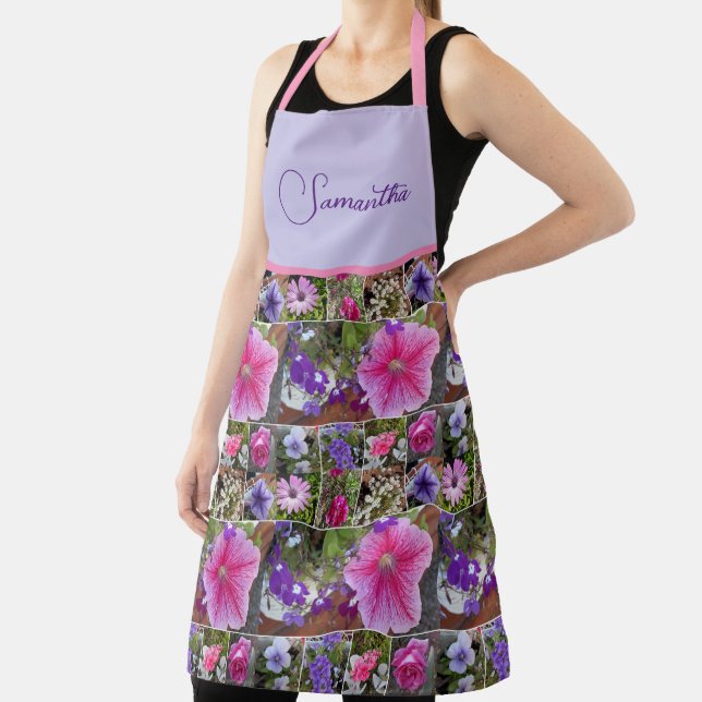 Pink Rose Penunia Daisy Flowers Floral Womans Apron (Insitu)