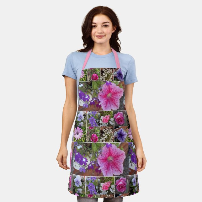 Pink Rose Penunia Daisy Flowers Floral Womans Apron (Worn)