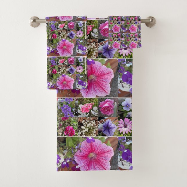 Pink Rose Penunia Daisy Flowers Floral Womans Name Bath Towel Set (Insitu)