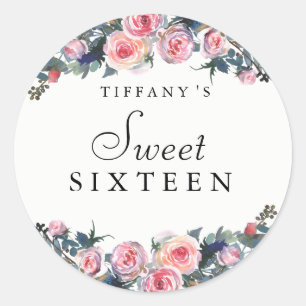 Pink Rose Peony Floral Sweet 16 Sticker