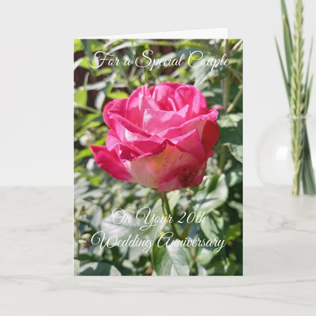 Pink Rose Personalised 20th Wedding Anniversary Card (Front)