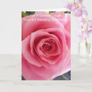 Pink Rose Personalised 3rd Wedding Anniversary Card