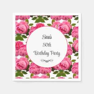 Pink Rose Personalised 50th Birthday Pary Napkin