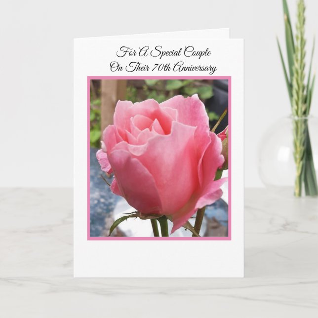 Pink Rose Personalised 70th Wedding Anniversary Card (Front)