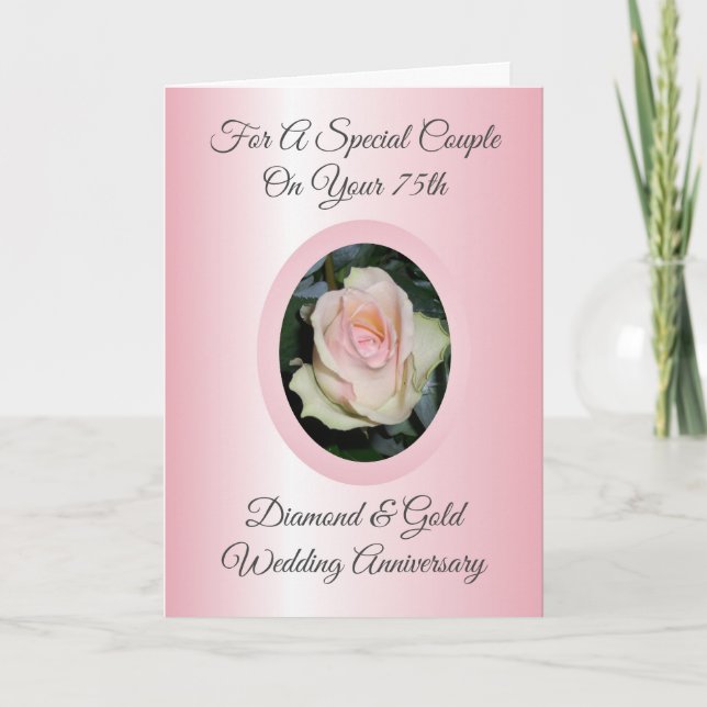 Pink Rose Personalised 75th Wedding Anniversary Card (Front)