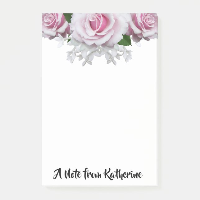 Pink Rose Personalised Brush Letter Post-It Notes (Front)