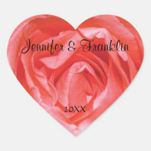 Pink Rose Personalised Heart Wedding Sticker