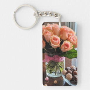 Pink Rose Personalised Keychain