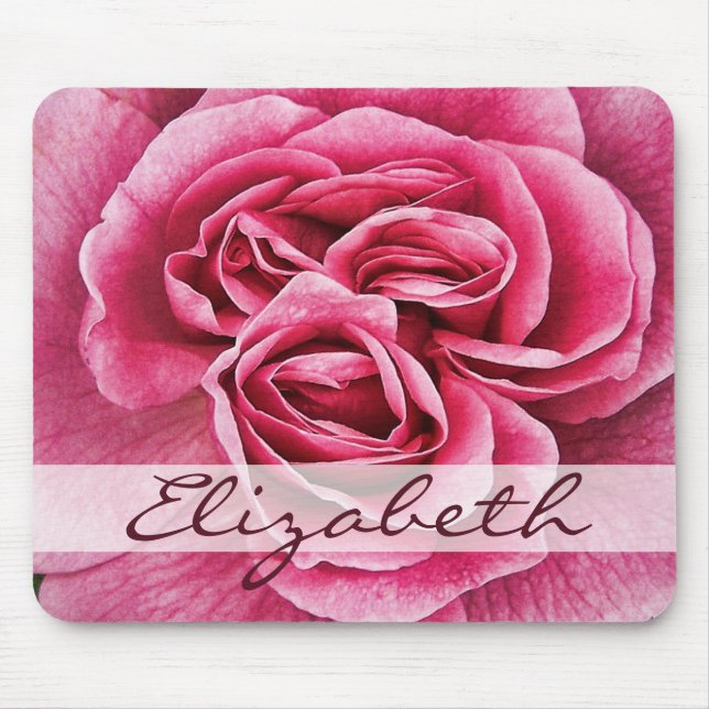 Pink Rose Personalised Mouse Mat (Front)