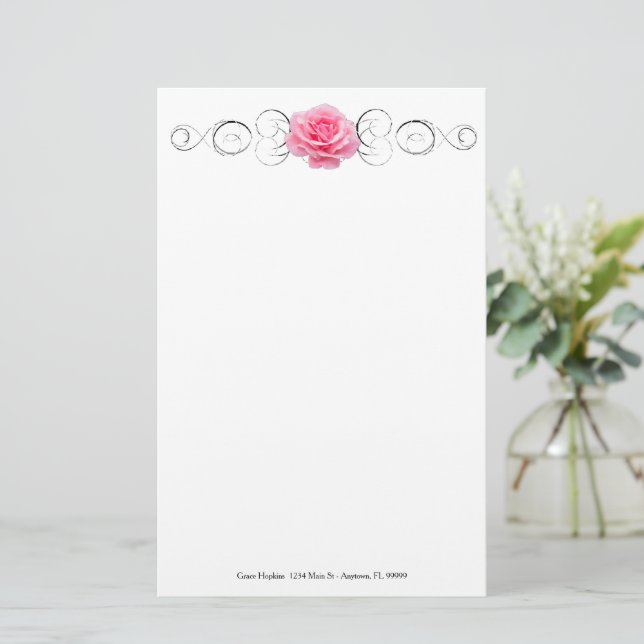 Pink Rose Personalised Stationery (Standing Front)