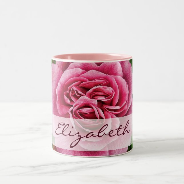 Pink Rose Personalised Two-Tone Coffee Mug (Center)