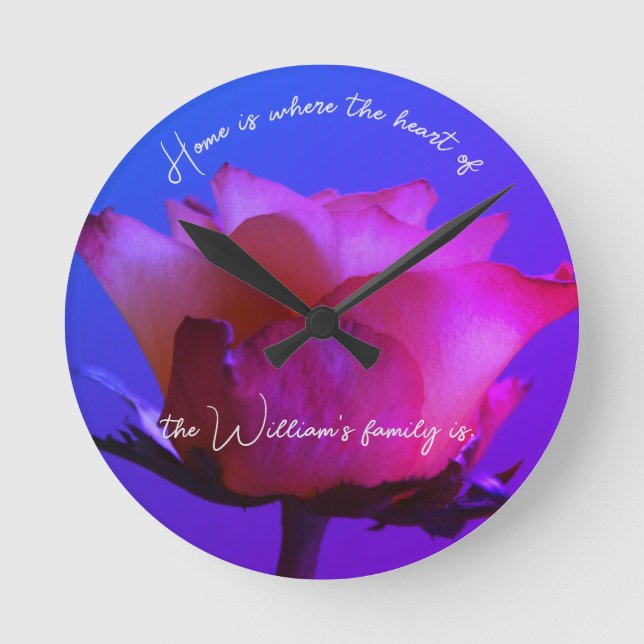 Pink Rose Personalizable Wall Clock (Front)