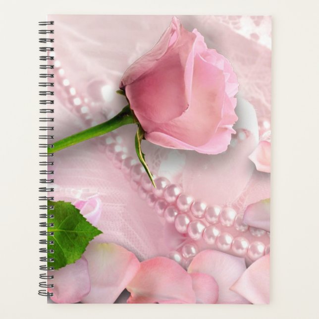 Pink Rose, Petals and Pearls Planner (Front)