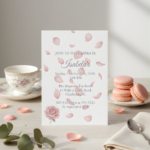Pink Rose Petals Baby Shower Girl Invitation Flora