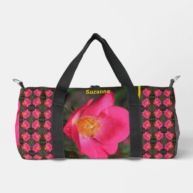 Pink Rose Petals Floral Personalised Duffle Bag (Front)