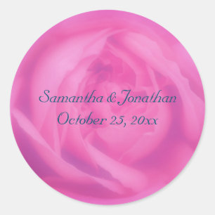 Pink Rose Petals Floral Wedding Personalised Classic Round Sticker