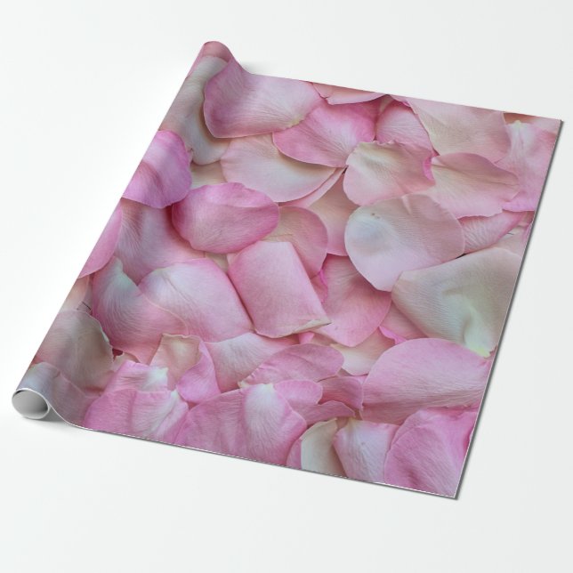 Pink Rose Petals Floral Wrapping Paper (Unrolled)