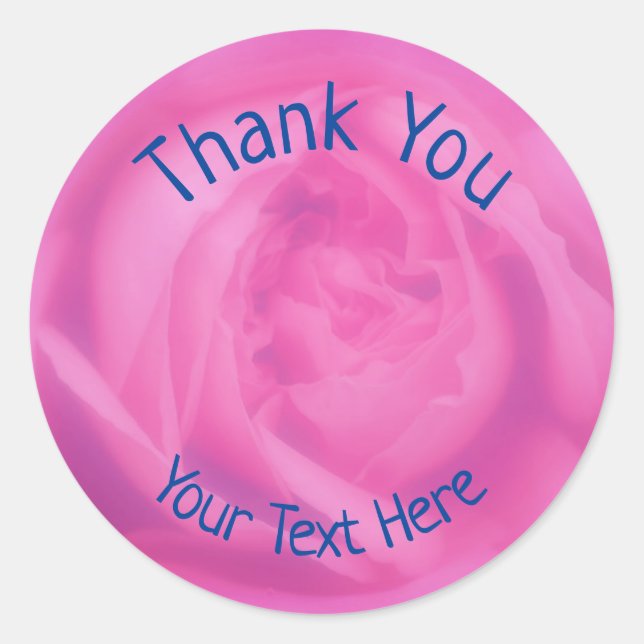 Pink Rose Petals Flower Thank You Personalised Classic Round Sticker (Front)