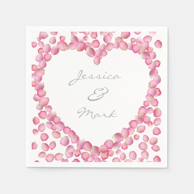 Pink rose petals heart custom paper napkin (Front)