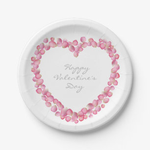 Pink rose petals heart custom paper plates