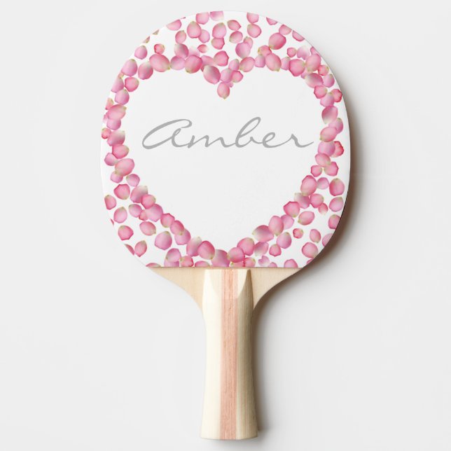 Pink rose petals heart custom ping pong paddle (Front)