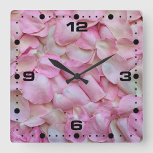 Pink Rose Petals Pattern Square Wall Clock