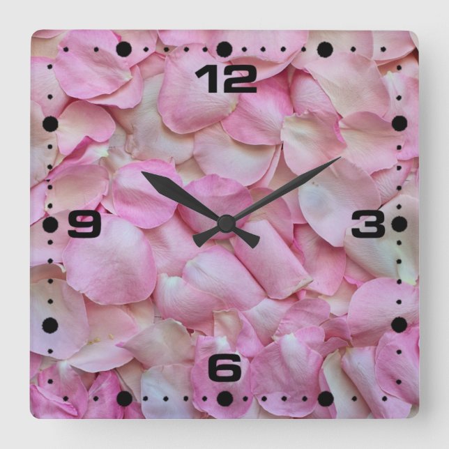 Pink Rose Petals Pattern Square Wall Clock (Front)