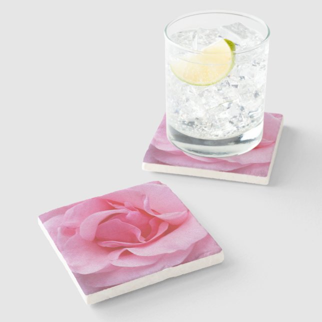 Pink rose petals stone coaster (Side)