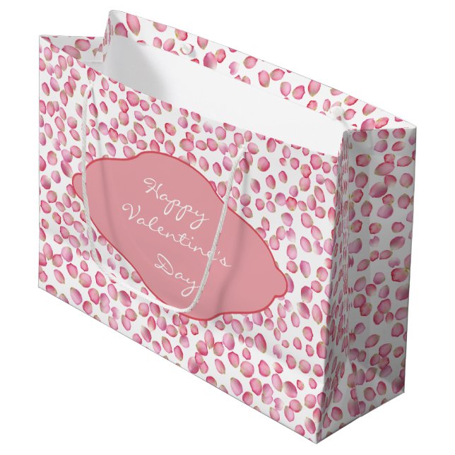 Pink rose petals Valentine's gift bag (Front Angled)