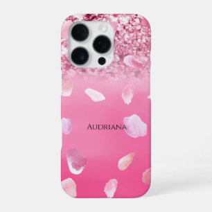 Pink Rose Petals Watercolor Faux Glitter iPhone 16 Pro Case