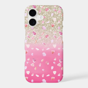Pink Rose Petals Watercolor Faux Gold Glitter
