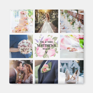 Pink Rose Photo Collage Magnet Wedding Favour