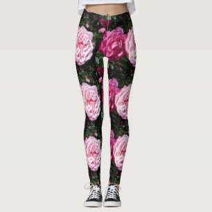 Pink Rose Photo Floral Leggings