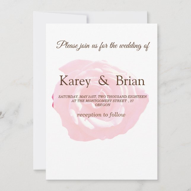 Pink Rose Photo  Wedding Invitation Card (Front)