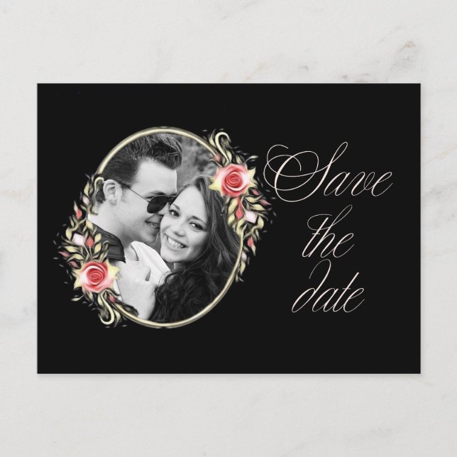 Pink Rose Photo Wedding Save the Date Announcement Postcard (Front)