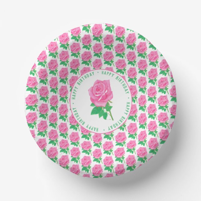 Pink Rose Poker Chips For Birthdays Paper Plate (Front)