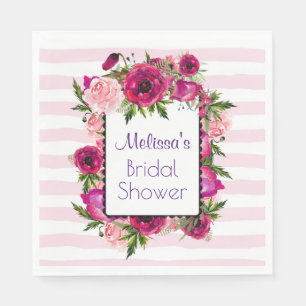 Pink Rose & Poppy Floral Bouquet Bridal Shower Napkin