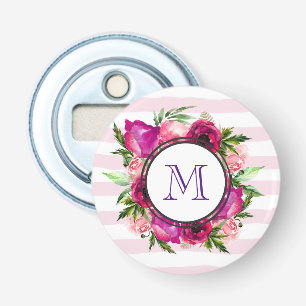 Pink Rose & Poppy Floral Bouquet Monogram Bottle Opener