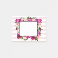 Pink Rose & Poppy Floral Bouquet on Pink Stripes