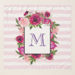 Pink Rose & Poppy Floral Bouquet on Pink Stripes Scarf<br><div class="desc">Monogrammed chiffon scarf with a floral bouquet composed of light pink roses and dark pink poppies with lots of lush green leaves. A frame layered over top to put your personalised monogram letter inside. The background is a soft pastel pink striped pattern.</div>