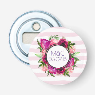 Pink Rose & Poppy Floral Bouquet Wedding Bottle Opener