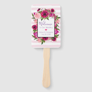 Pink Rose & Poppy Floral Bouquet Wedding Hand Fan
