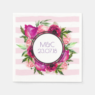 Pink Rose & Poppy Floral Bouquet Wedding Napkin